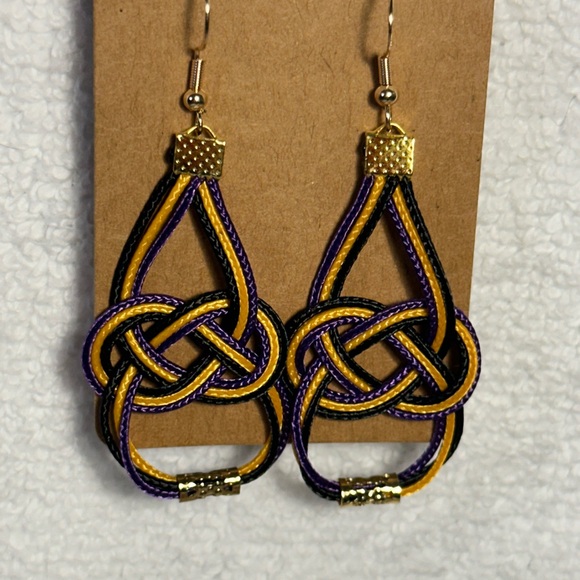 Handmade Black Purple and Gold Earrings - Picture 4 of 4